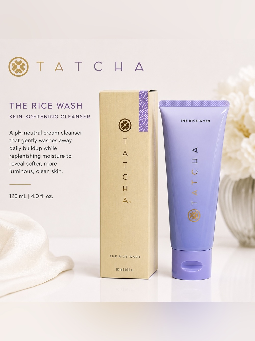 NEW/NIB TATCHA The Rice Wash Skin-Softening Cleanser 4 oz/120 mL